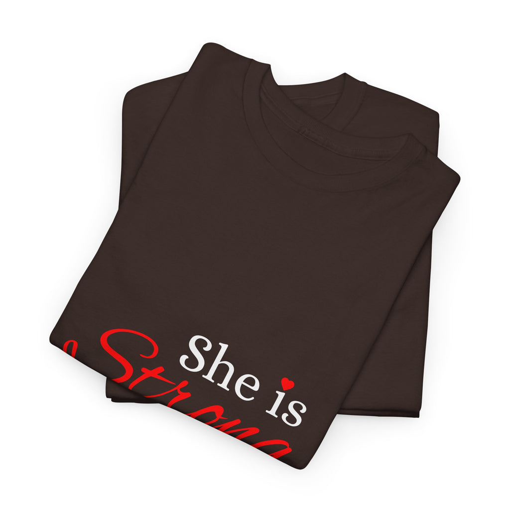 She Is Strong T-Shirt — Inspirational Christian Scripture Tee (Proverbs 31:25)