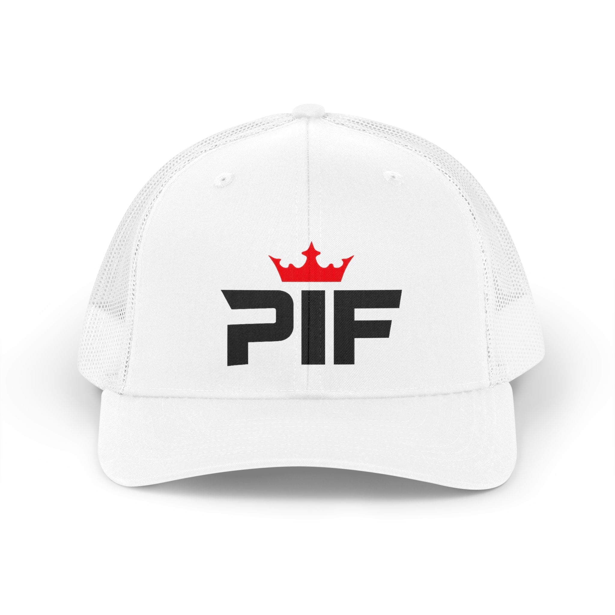 PIF Crown Retro Trucker Hat — Vintage Mesh Cap with Bold Logo