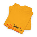 She Is Strong T-Shirt — Inspirational Christian Scripture Tee (Proverbs 31:25)