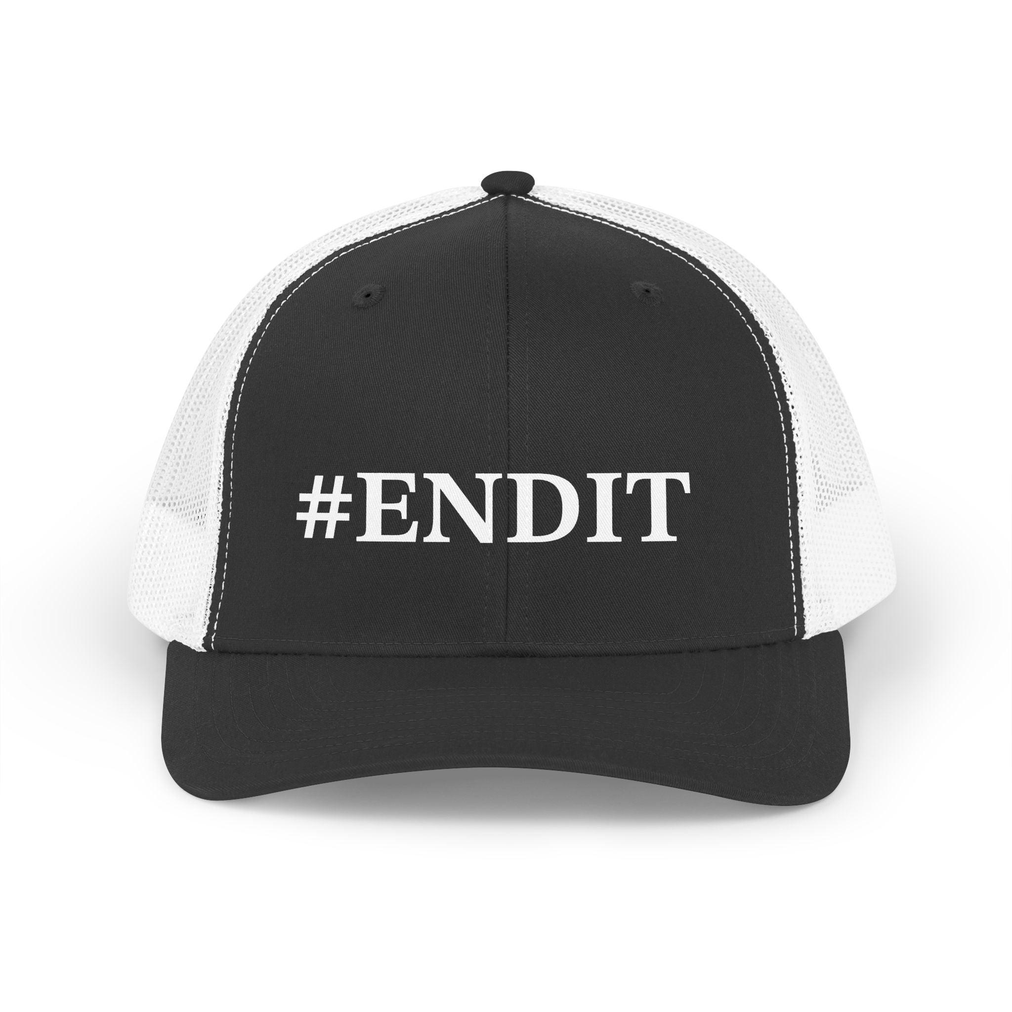 Trucker Hat — Retro "#ENDIT" Mesh Cap (Vintage Text, Casual Everyday)