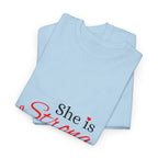 She Is Strong T-Shirt — Inspirational Christian Scripture Tee (Proverbs 31:25)