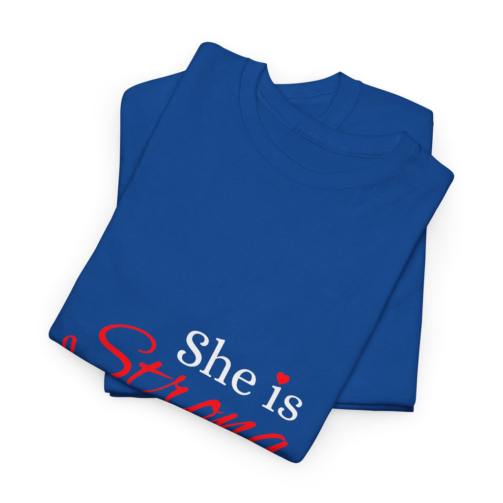 She Is Strong T-Shirt — Inspirational Christian Scripture Tee (Proverbs 31:25)