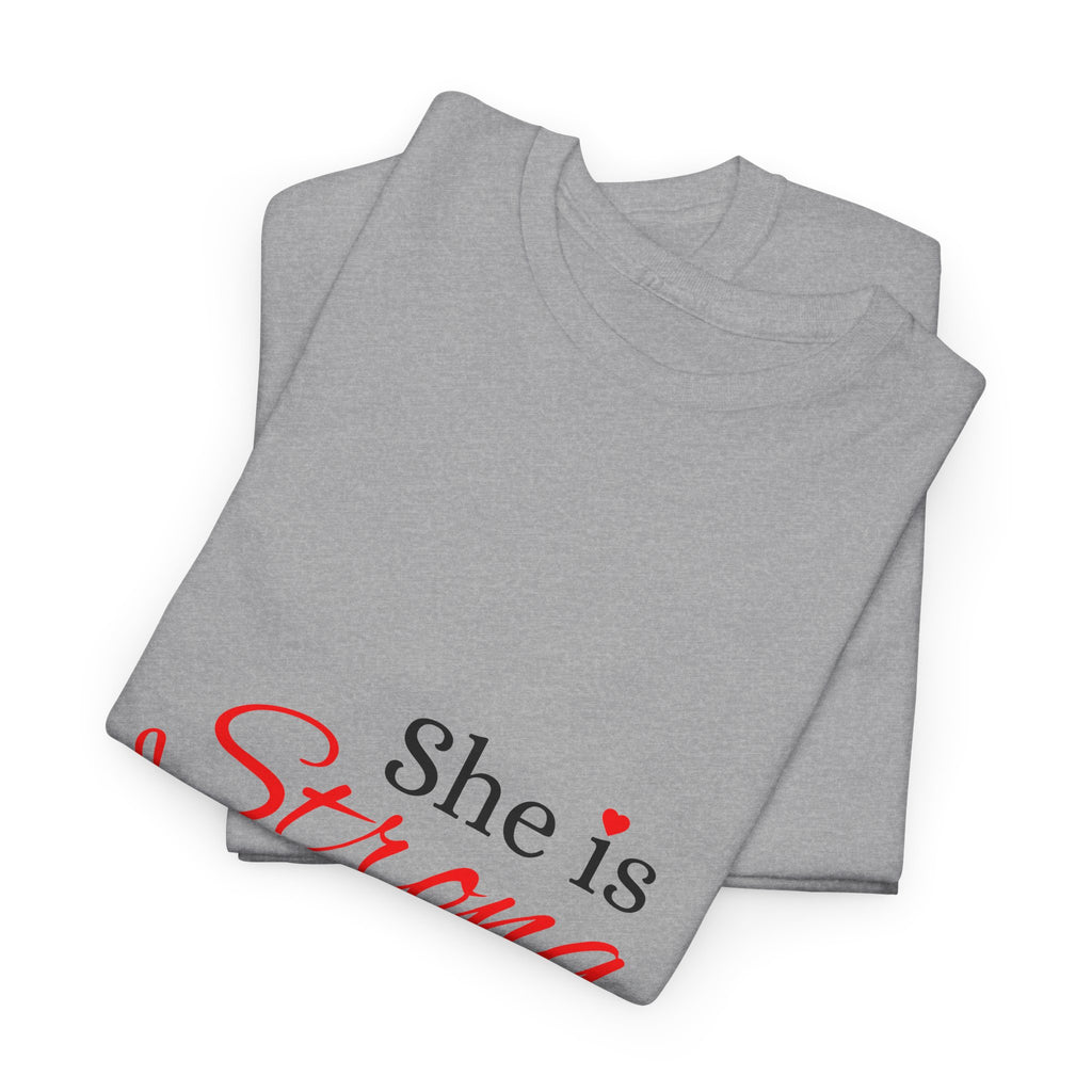 She Is Strong T-Shirt — Inspirational Christian Scripture Tee (Proverbs 31:25)