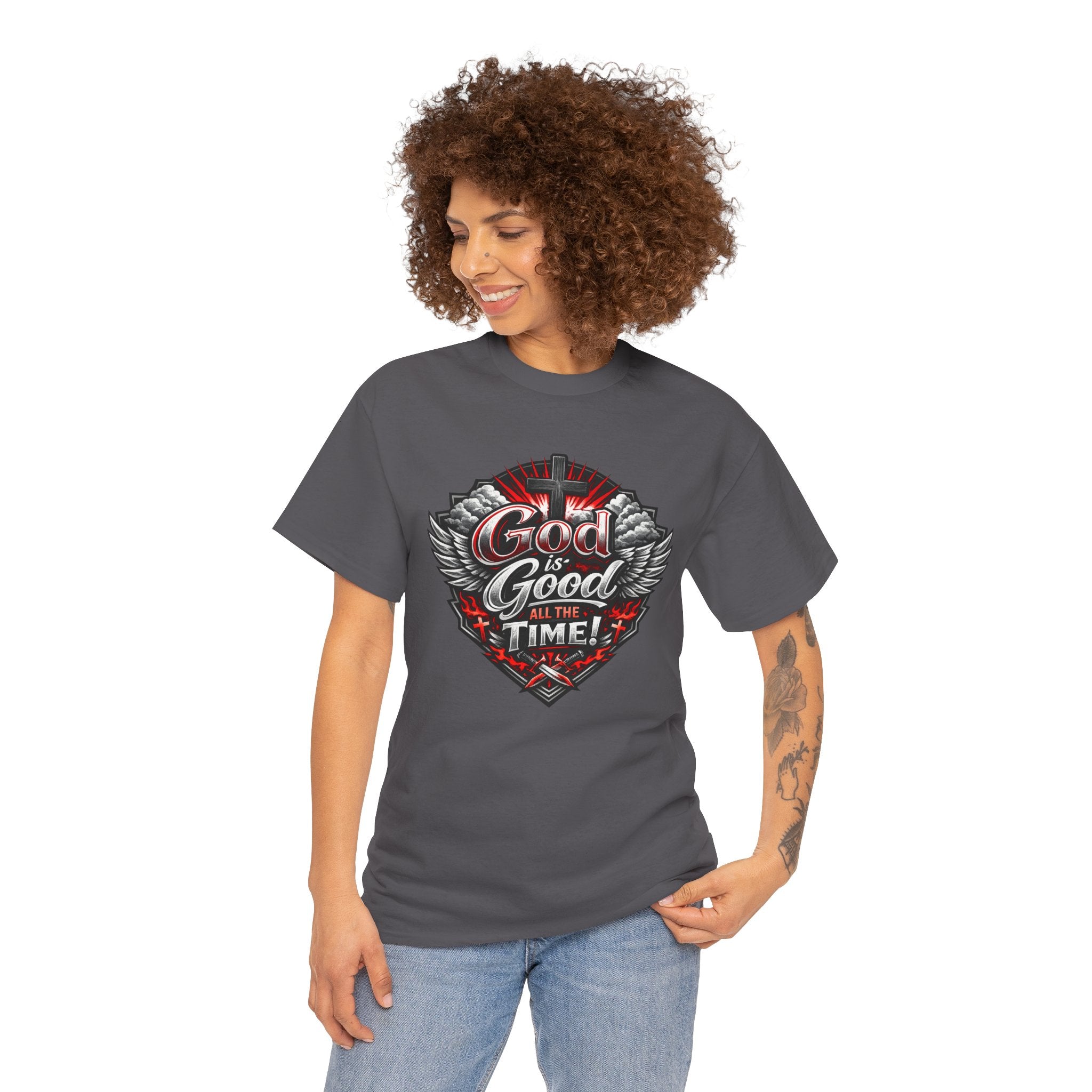 Good Times Graphic Tee — "God is Good All the Time" Vintage Winged Logo