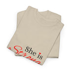 She Is Strong T-Shirt — Inspirational Christian Scripture Tee (Proverbs 31:25)