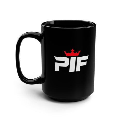 Black 15oz Mug — Bold 'PIF' Crown Logo Coffee Cup