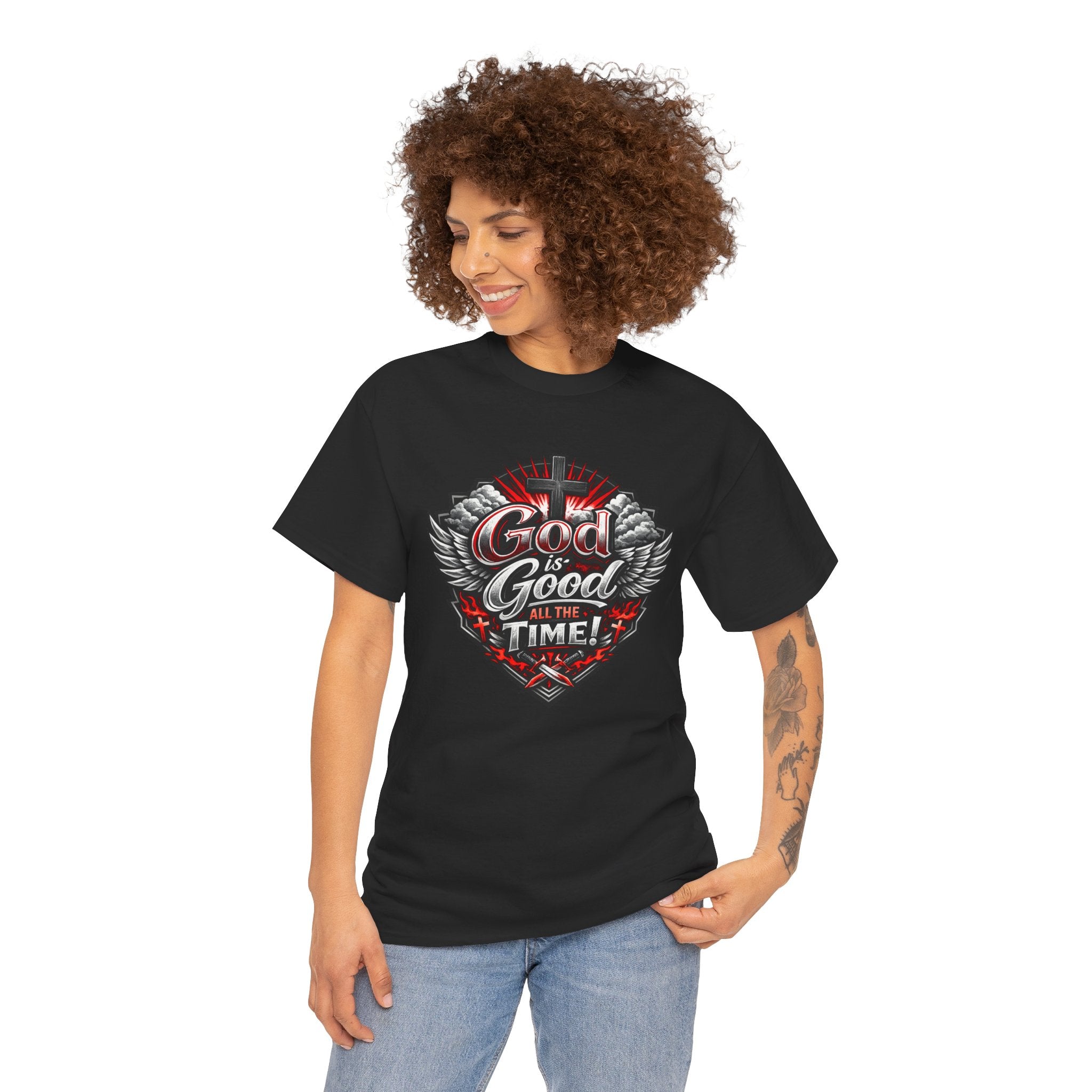 Good Times Graphic Tee — "God is Good All the Time" Vintage Winged Logo