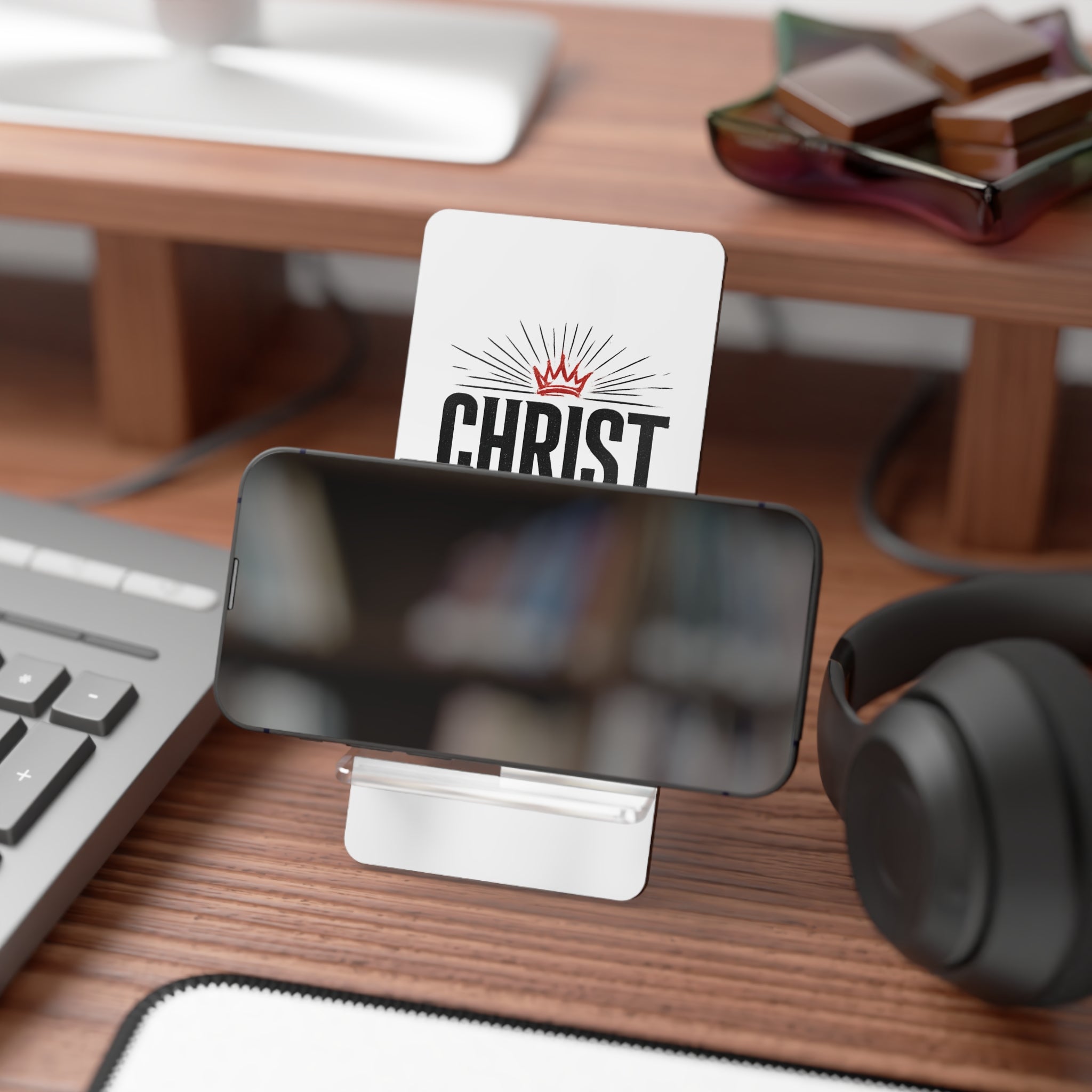 Phone Stand - "Christ Is King" Foldable Mobile Display Stand | Christian Desk Accessory