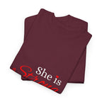 She Is Strong T-Shirt — Inspirational Christian Scripture Tee (Proverbs 31:25)