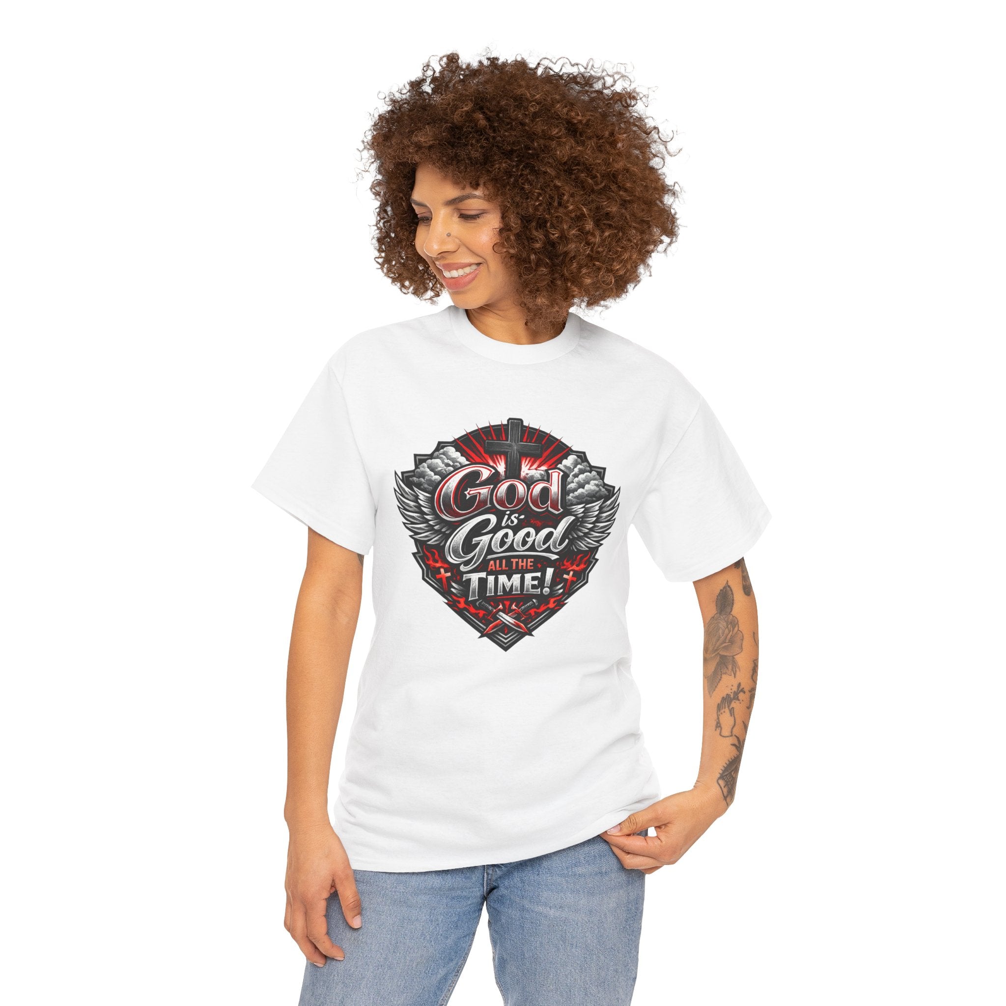 Good Times Graphic Tee — "God is Good All the Time" Vintage Winged Logo
