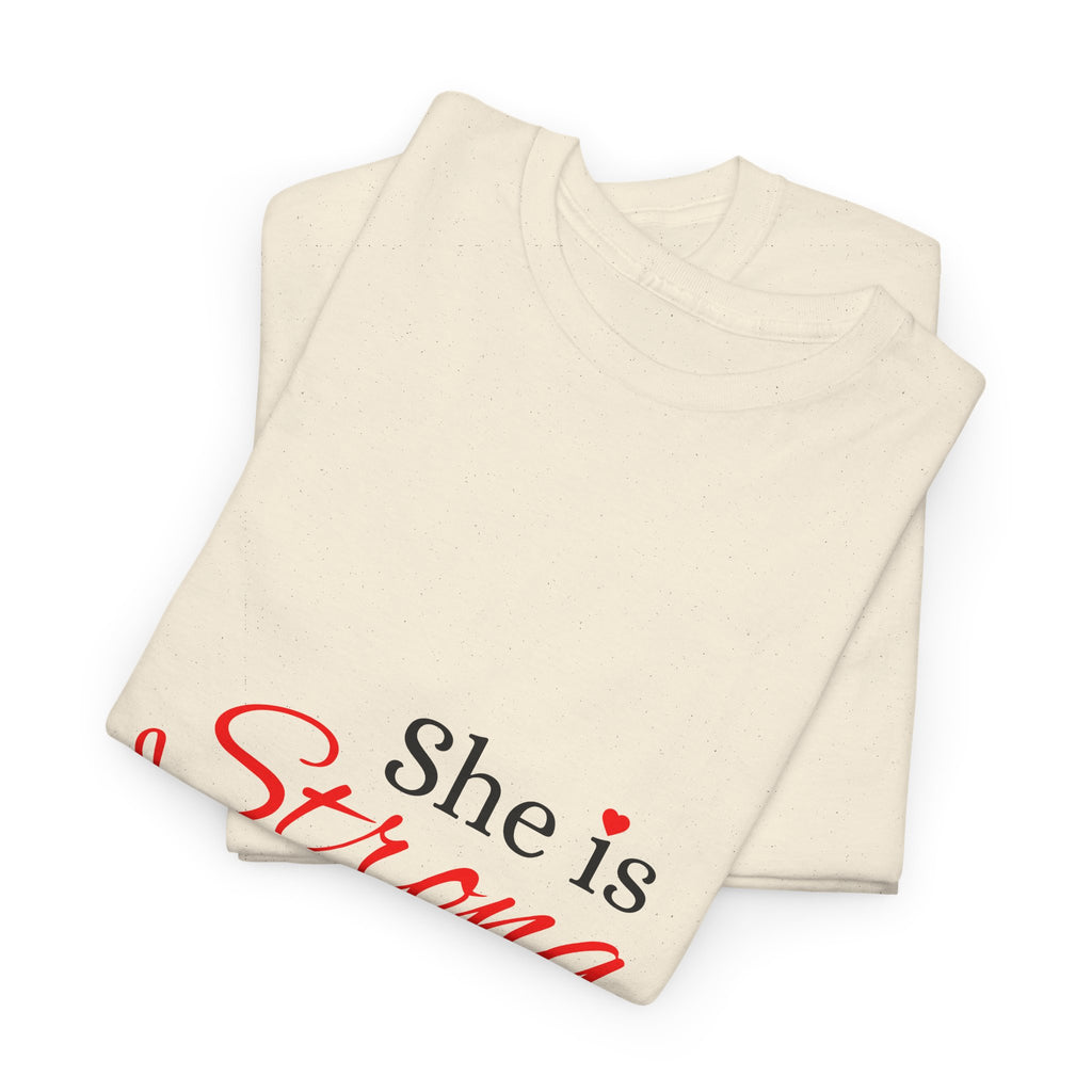 She Is Strong T-Shirt — Inspirational Christian Scripture Tee (Proverbs 31:25)