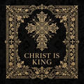 Ornate gold cross with Christ Is King text on black